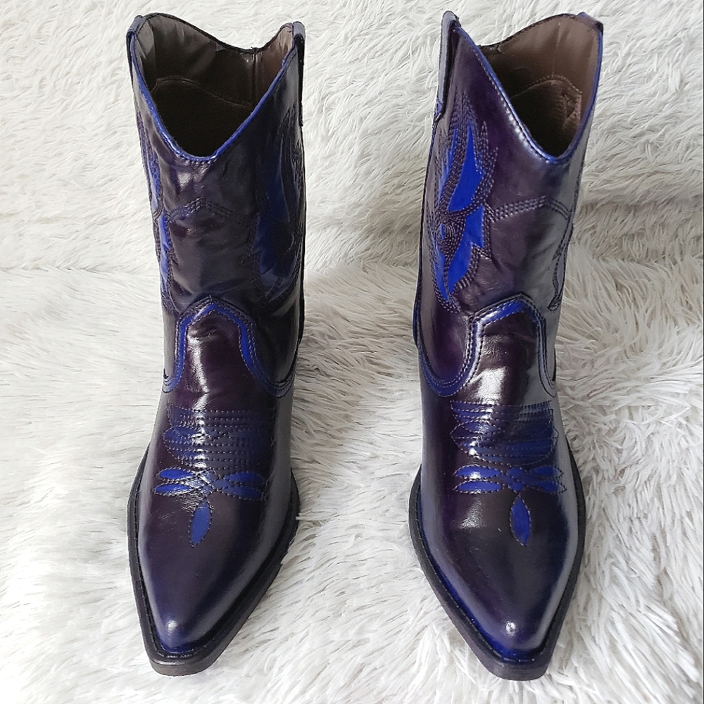 Purple Midnight Blue Vegan Western Ankle Boots